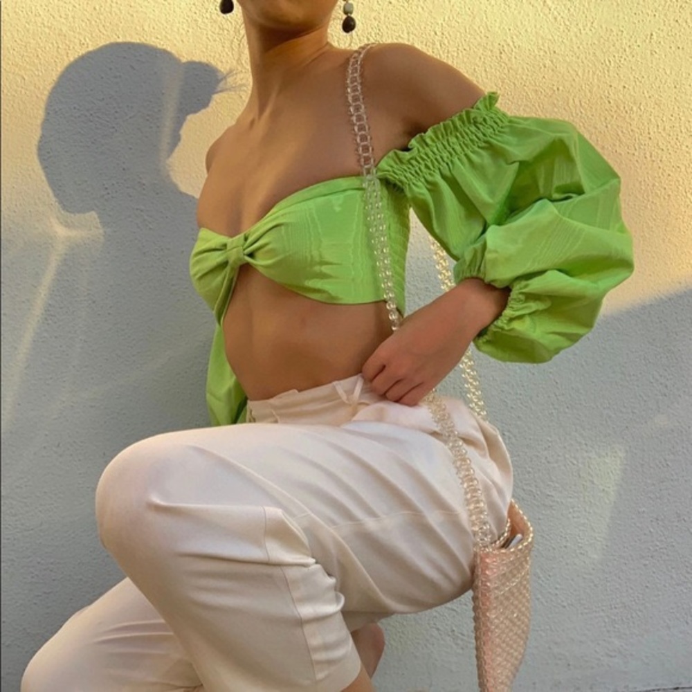 For Love and Lemons Green Saint Lucia Moire Bra Top